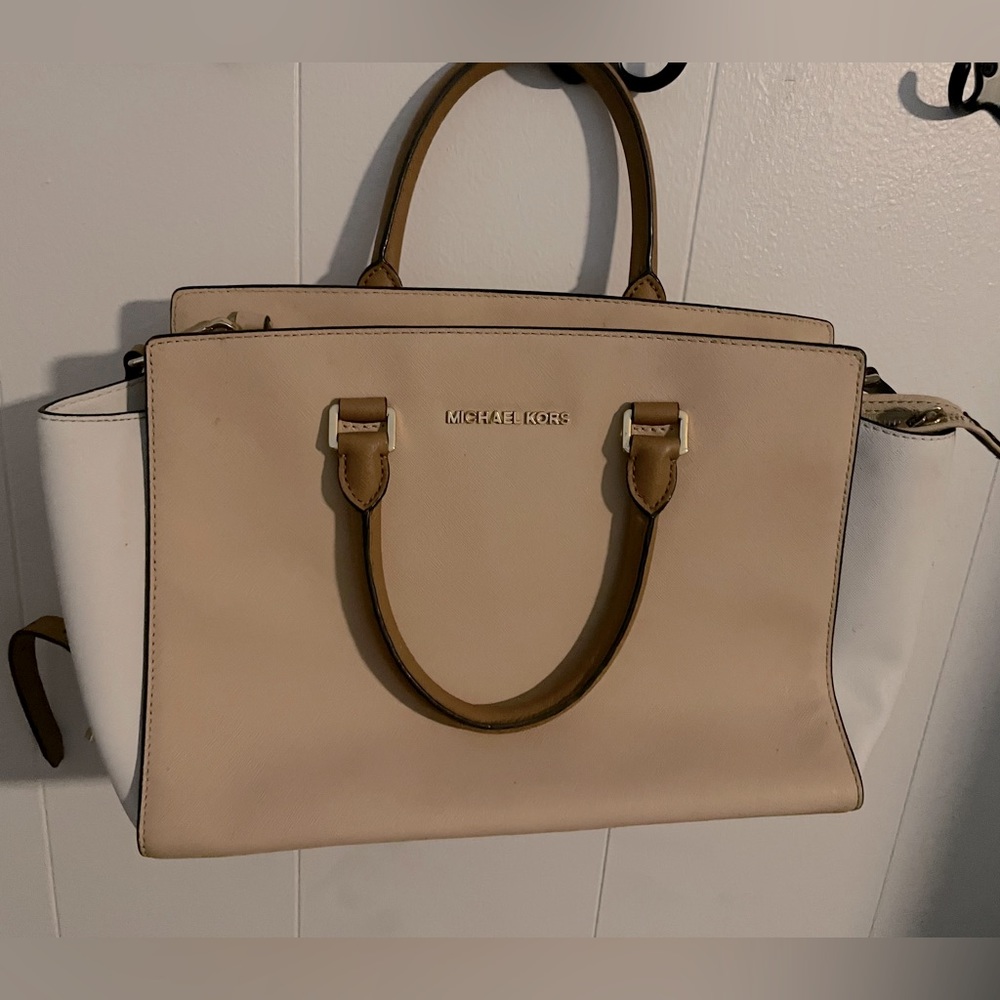 Michael Kors neutral, beige, tan crossbody satchel bag, shoulder bag - Picture 1 of 7